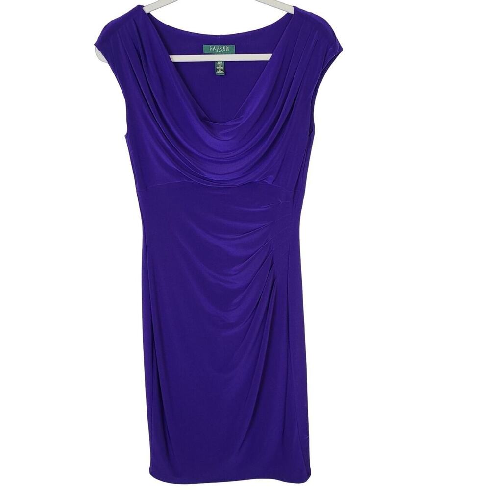 Lauren Ralph Lauren Womens Cowl Neck Ruched Sheath Dress Size 6 Formal Wedding